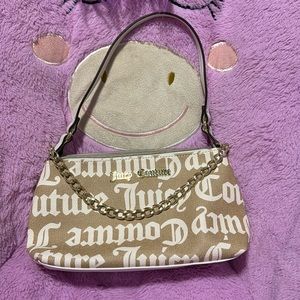 🤍🤍💛💛Juicy Couture tan and white small shoulder bag with gold chain detail